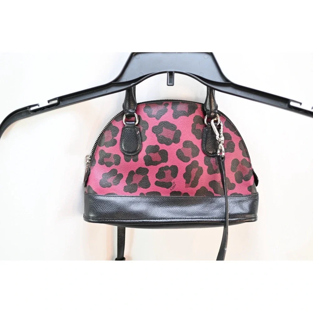 Coach Cora Mini Domed Satchel Pink Black Ocelot Leopard Print Crossbody Bag